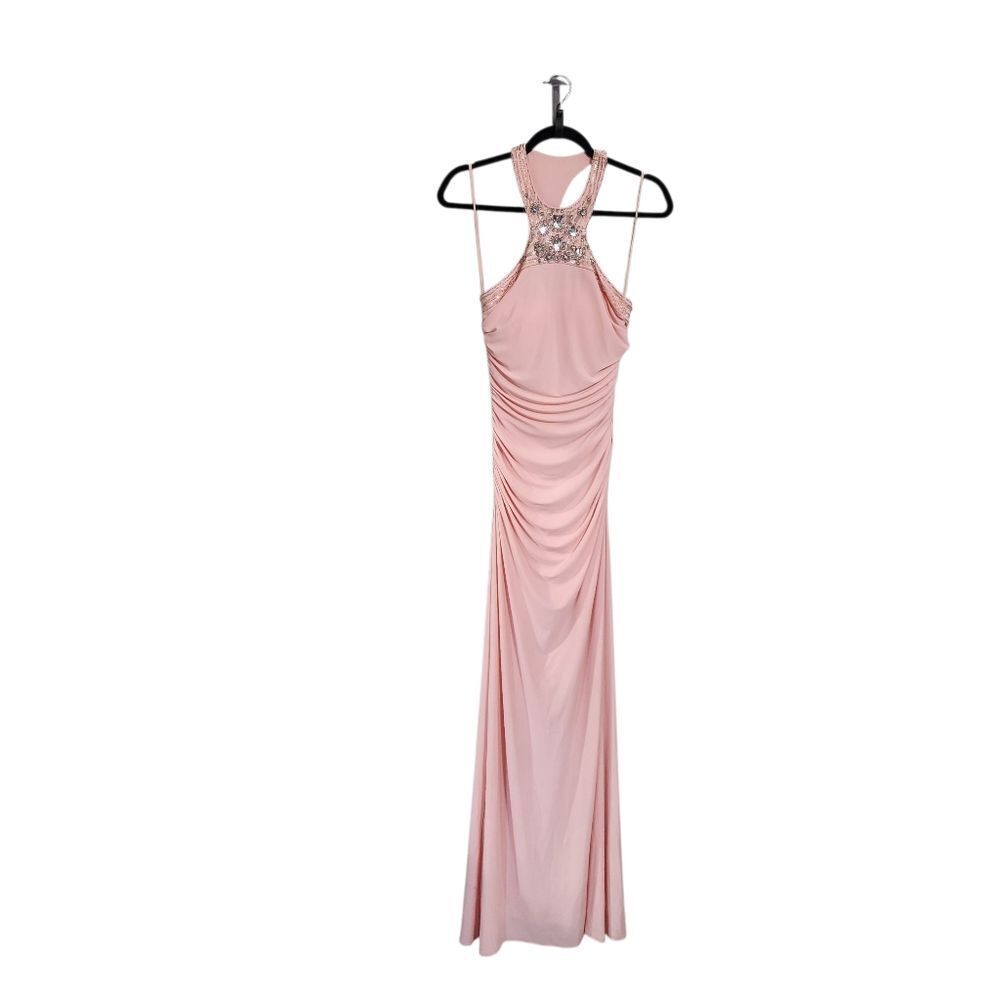 Cache' Dress 4 Pink Jeweled Halter Bodycon Floor Lenght Prom Event HOCO